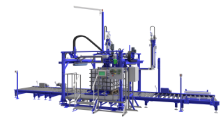 Automatic 216.5l barrels and IBC containers packaging line